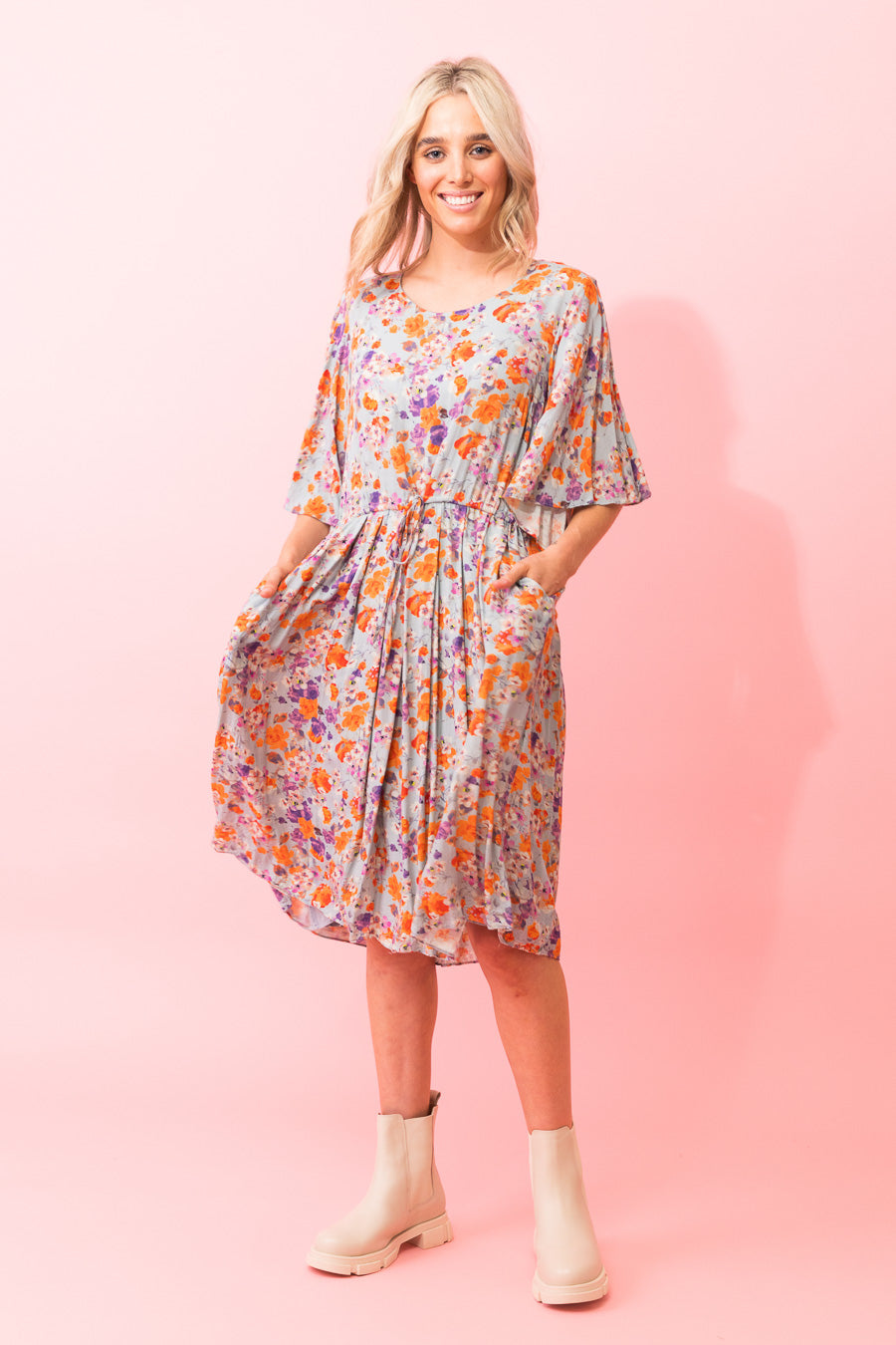Charlo by Augustine - Louise Midi Dress Blue Viscose Floral