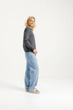 Load image into Gallery viewer, Homelee Camilla Crew - Graphite with Blossom Berry Bow