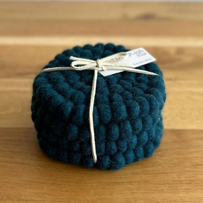 Sheep-ish Felt Ball Coasters - Deep Teal | Pink Lemonade