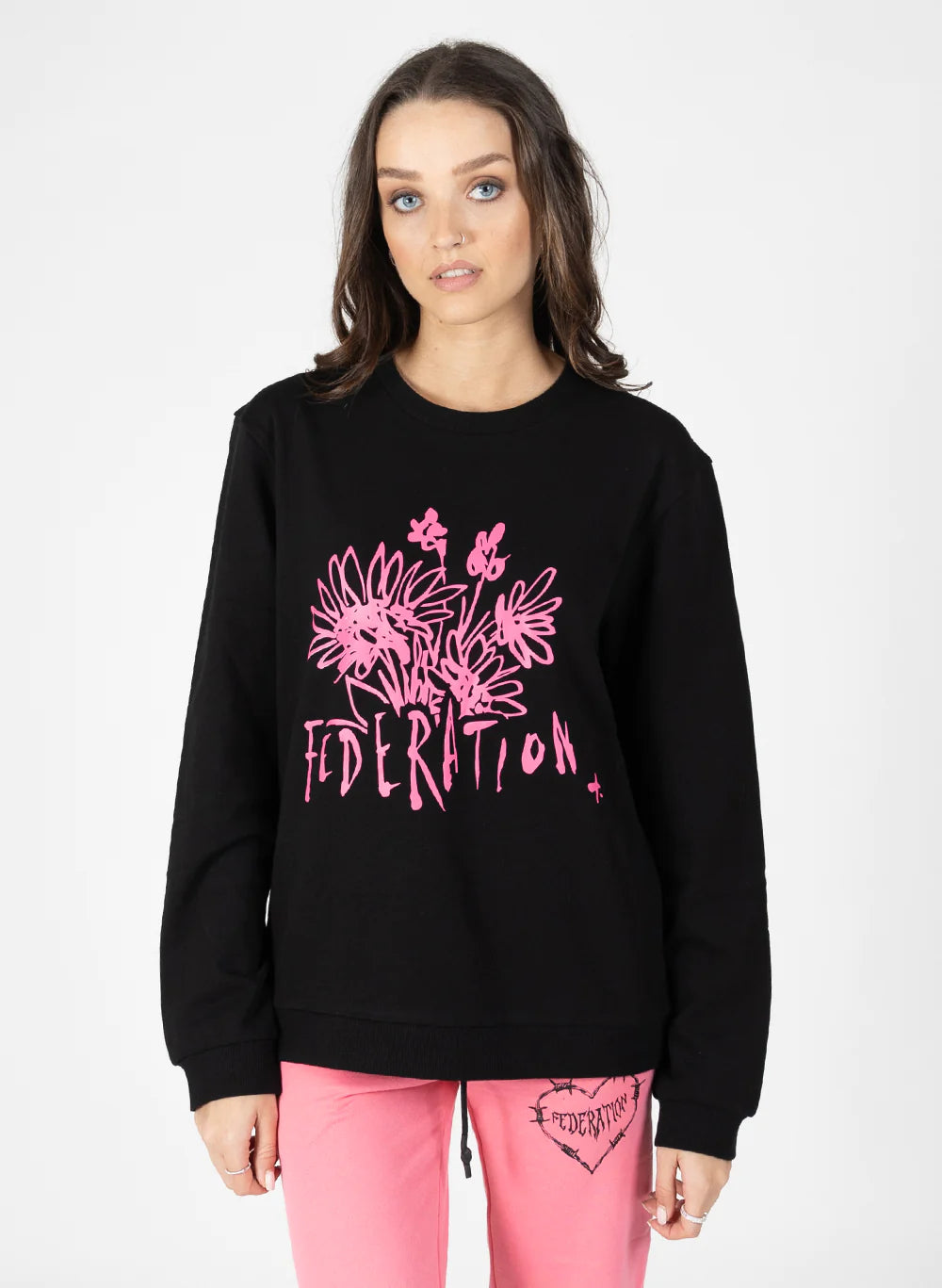 Federation Through Crew - Flowers - Black | Pink Lemonade