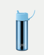 Load image into Gallery viewer, Frank Green Ceramic Reusable Bottle - Blue Chrome with Flip Straw Lid Sky Blue 20oz/595ml
