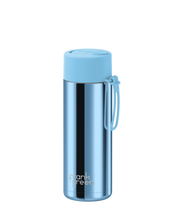 Load image into Gallery viewer, Frank Green Ceramic Reusable Bottle - Blue Chrome with Flip Straw Lid Sky Blue 20oz/595ml
