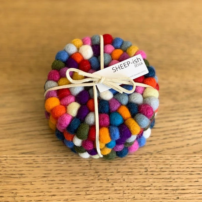 Sheep-ish Felt Ball Coasters - Rainbow | Pink Lemonade