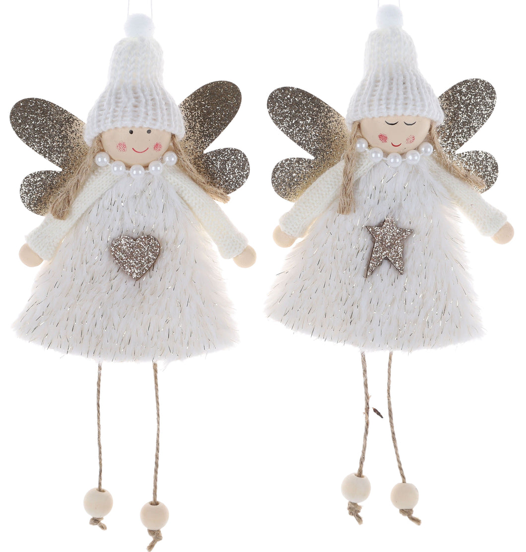 Angel with Beanie Hanging Decoration White
