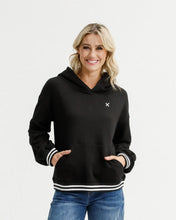 Load image into Gallery viewer, Homelee Elliot Hoodie - Alpine Weight - Black with Silver X and Stripe Cuffs
