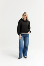 Load image into Gallery viewer, Homelee Elliot Hoodie - Alpine Weight - Black with Silver X and Stripe Cuffs
