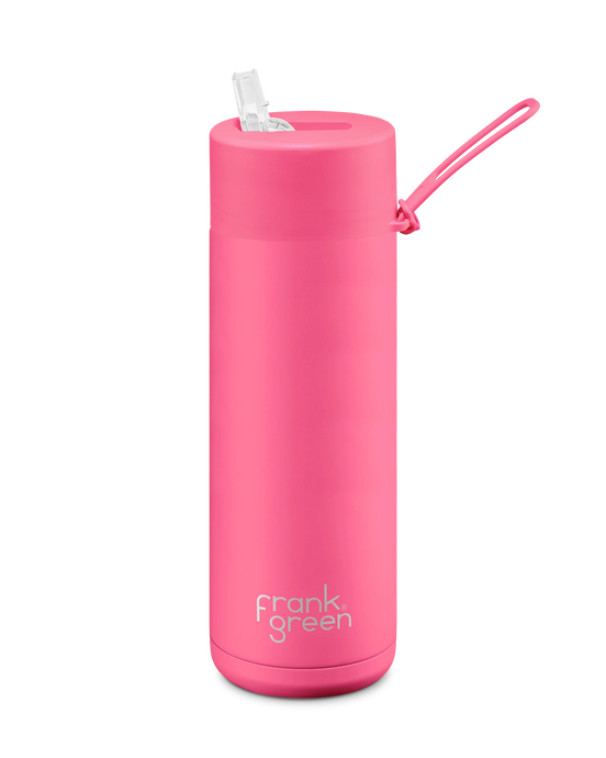 Frank Green Ceramic Reusable Bottle - Neon Pink - 20oz/595ml | Pink Lemonade