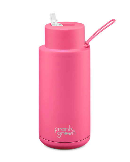 Frank Green Ceramic Reusable Bottle - Neon Pink - 34oz/1L | Pink Lemonade