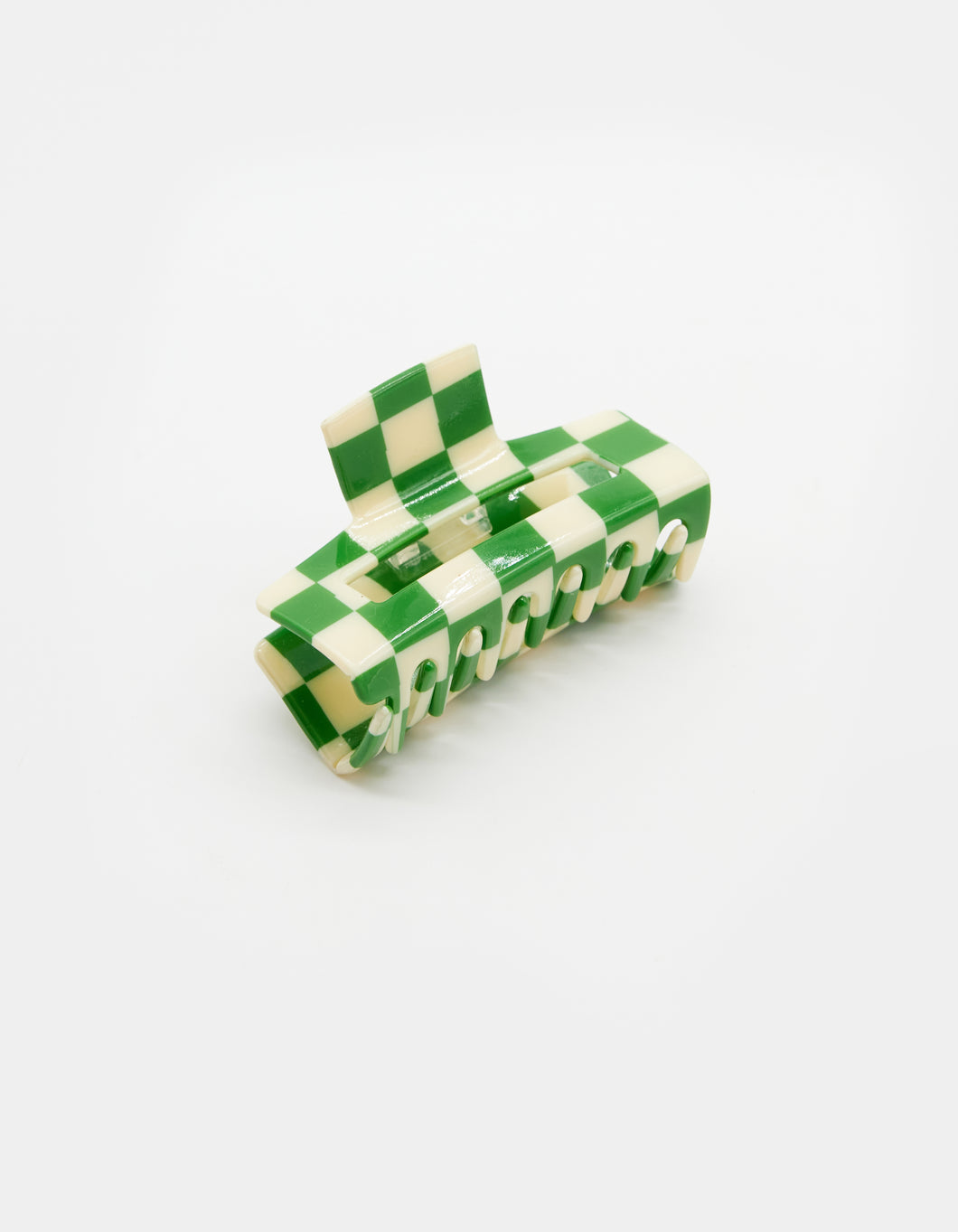 Stella + Gemma Hair Claw - Checkered Green/Cream