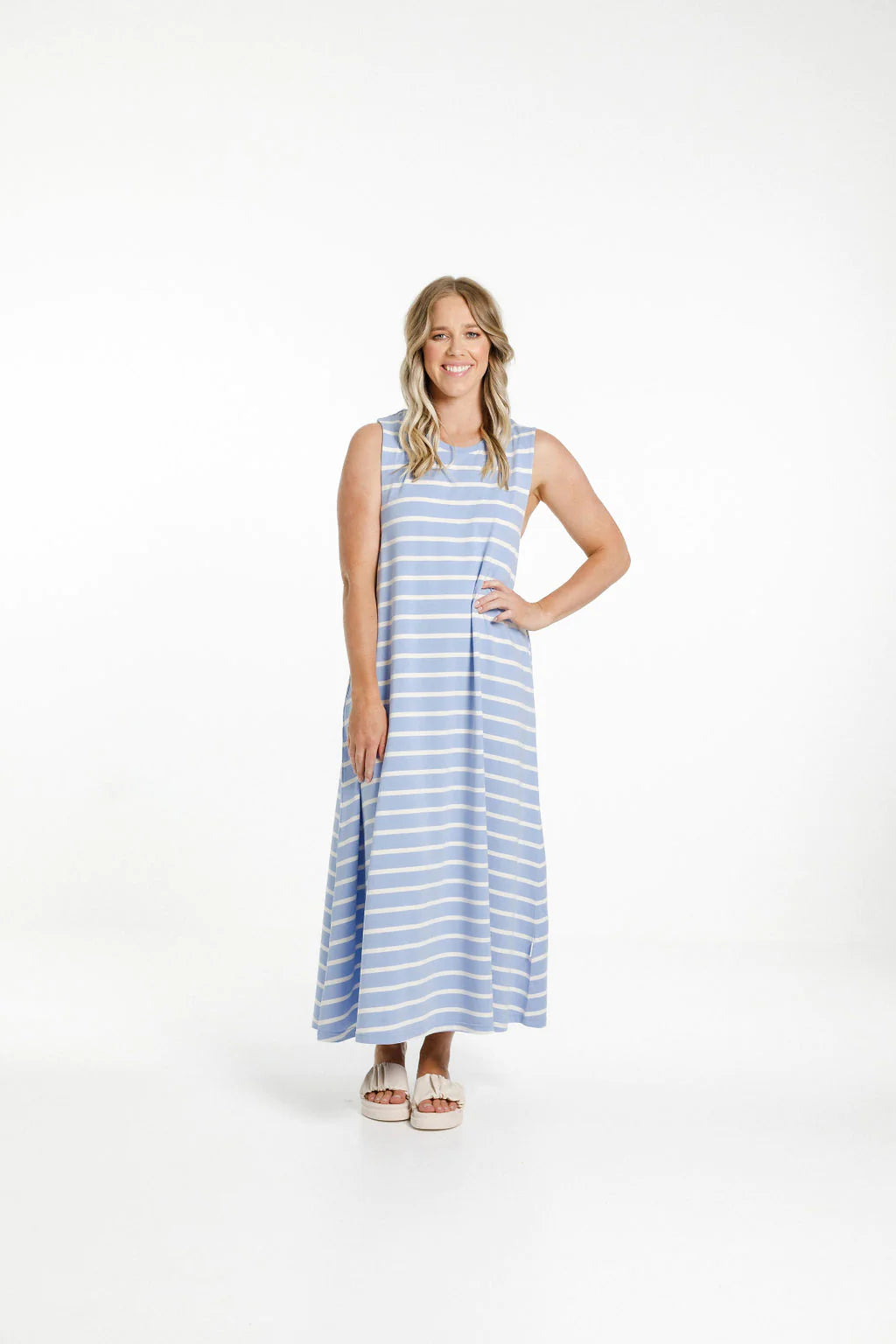 Homelee Bella Dress - Cerulean Stripe