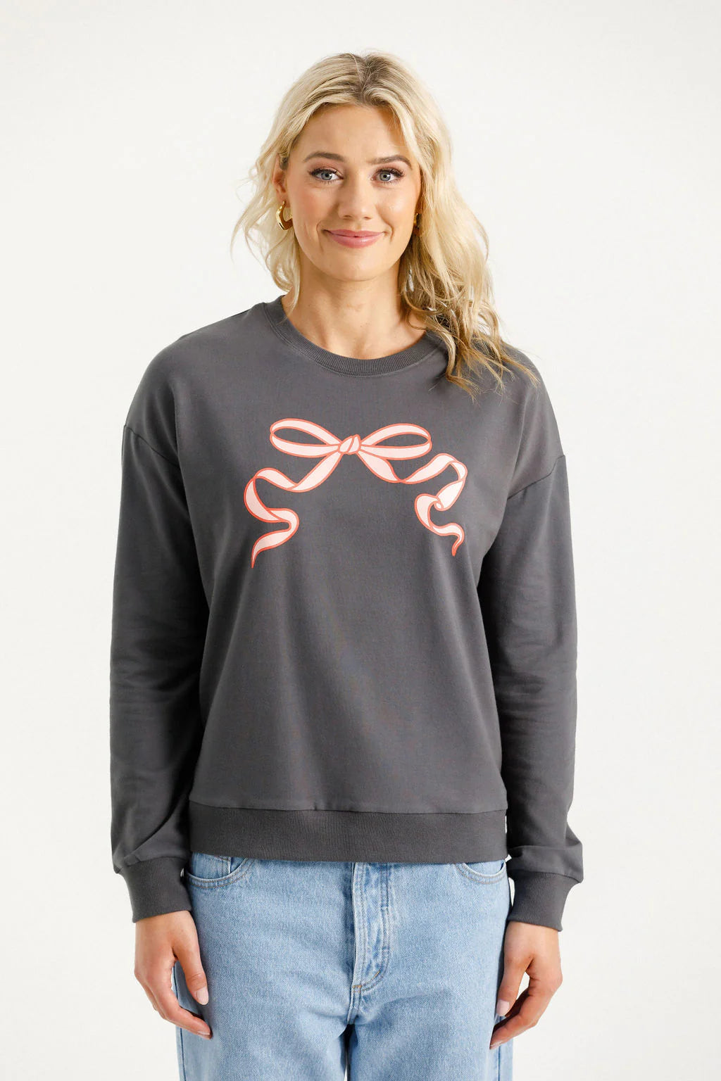 Homelee Camilla Crew - Graphite with Blossom Berry Bow