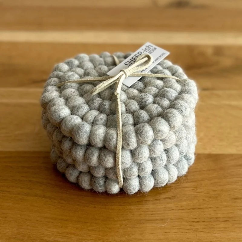 Sheep-ish Felt Ball Coasters - Grey Marle