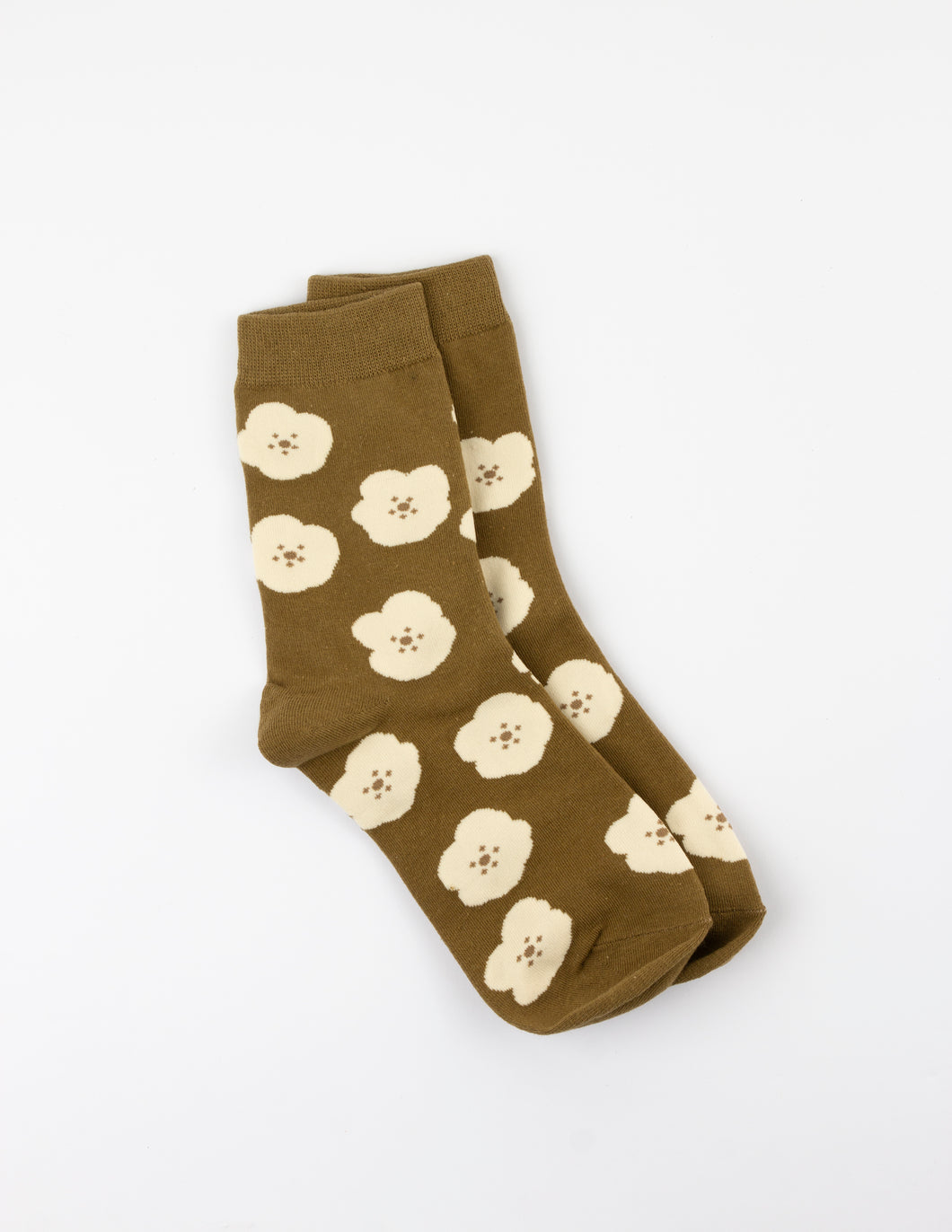 Stella + Gemma Socks - Khaki with White Flowers