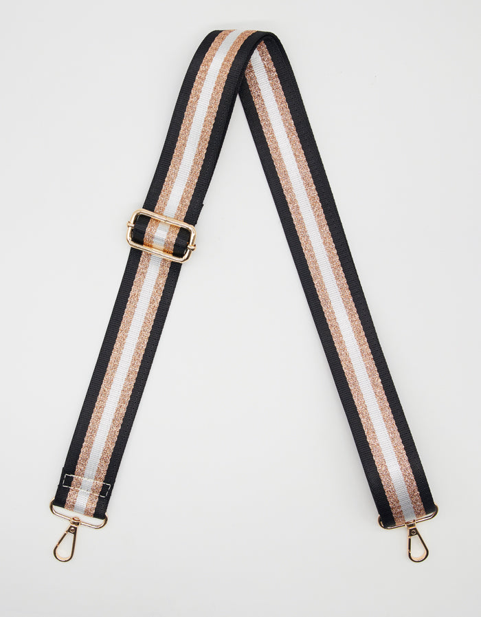 Stella + Gemma Bag Strap - Black & Rose Gold Stripe