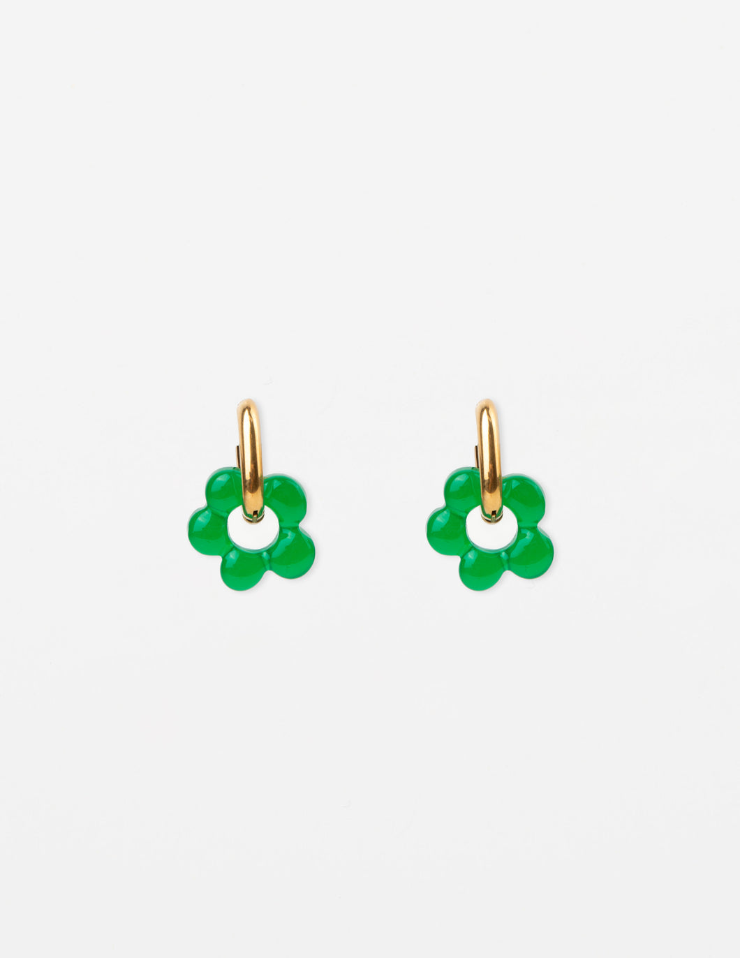 Stella + Gemma Earrings - Gold Hoop - Emerald Resin Flower