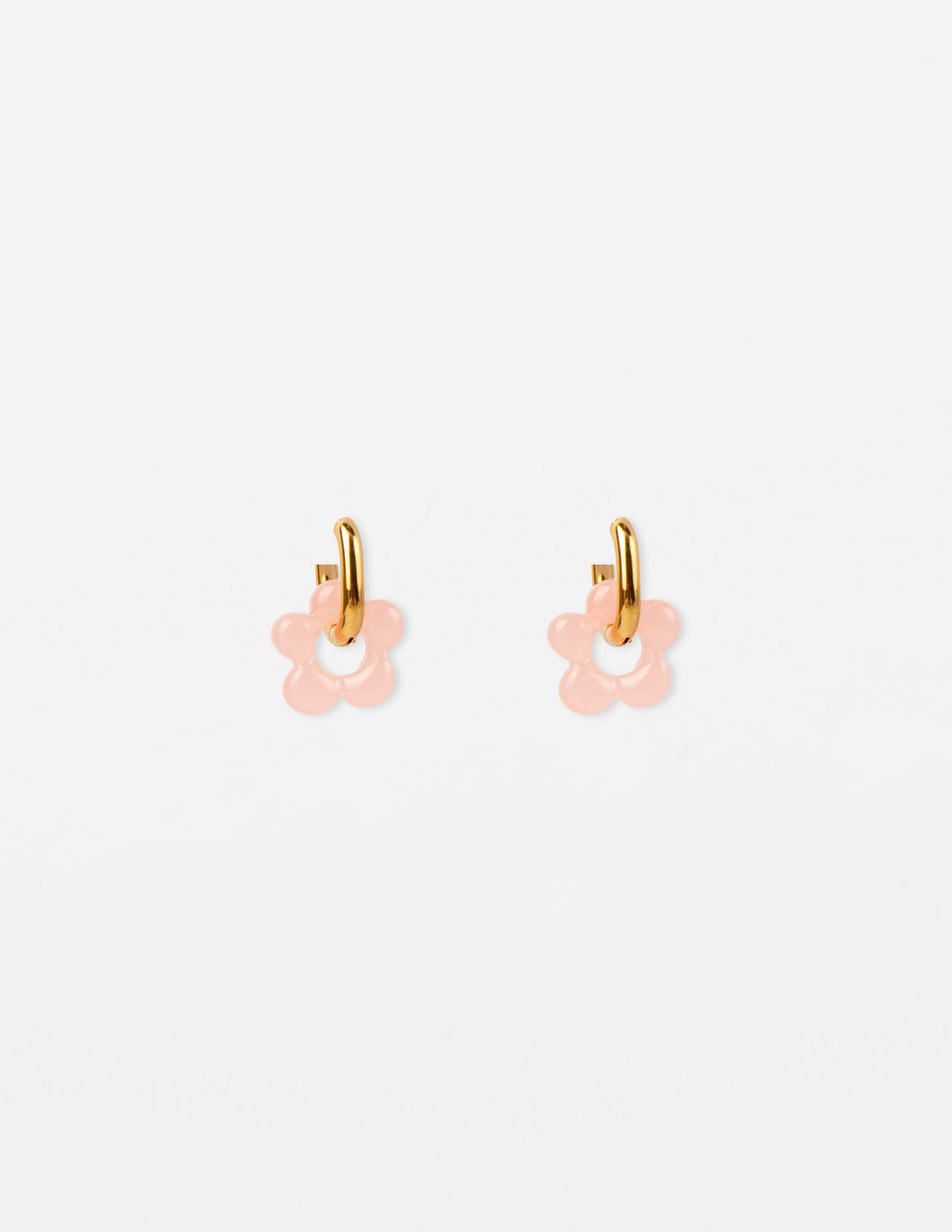 Stella + Gemma Earrings - Gold Hoop - Pale Pink Resin Flower