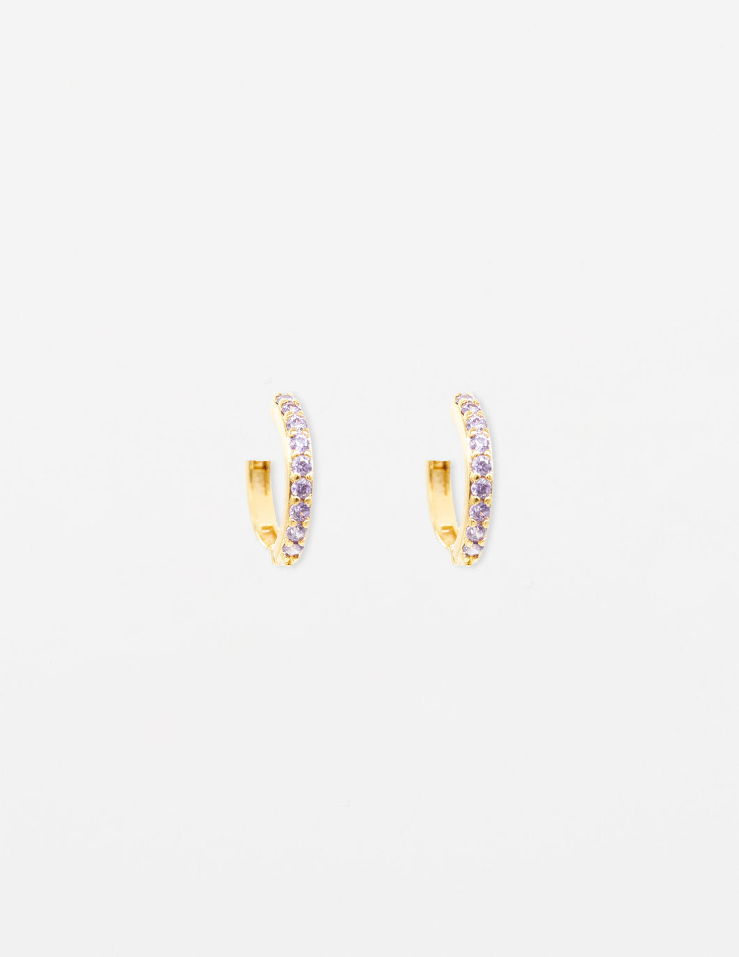 Stella + Gemma Earrings - Huggie Gold Hoop with Amethyst Stones