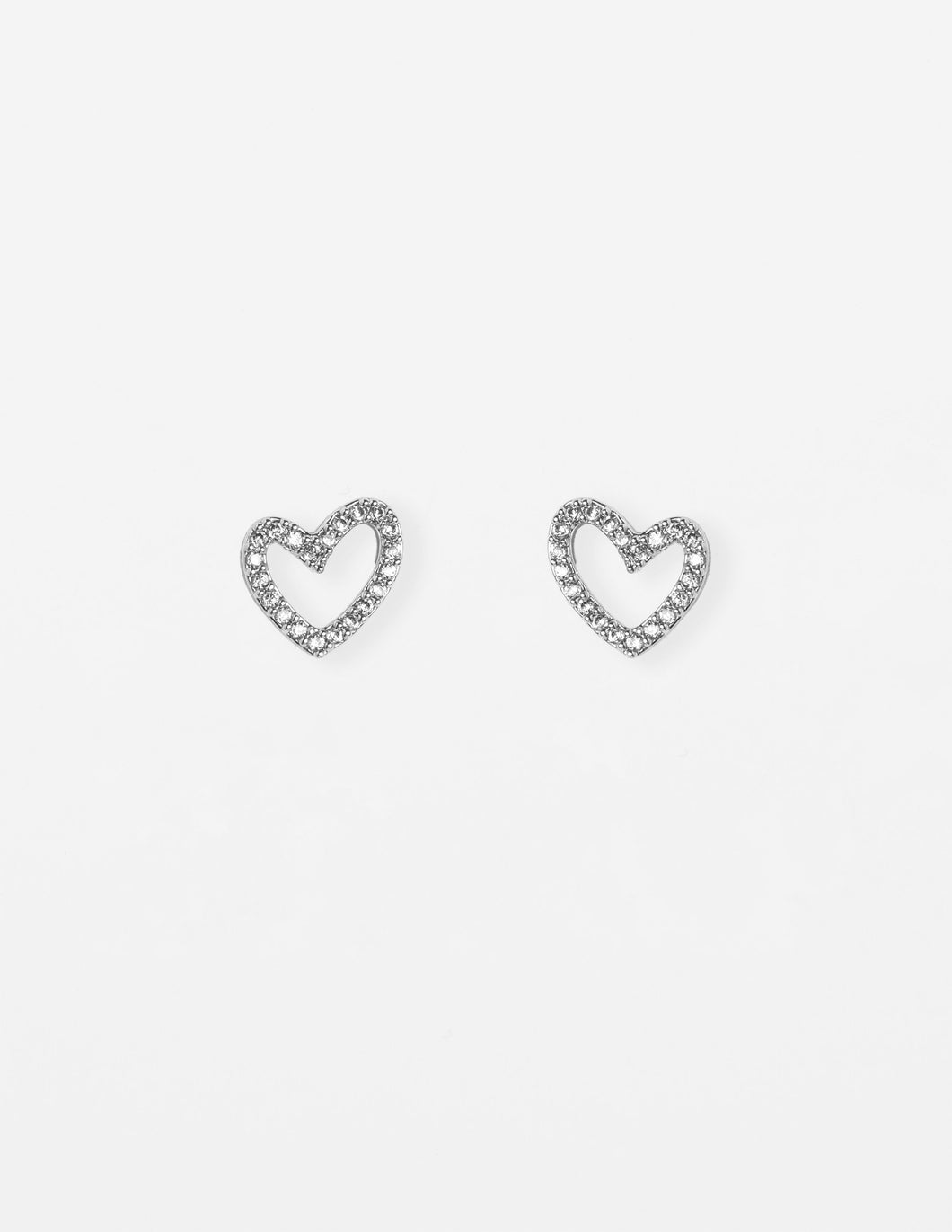 Stella + Gemma Earrings - Silver Crystal Heart Outline