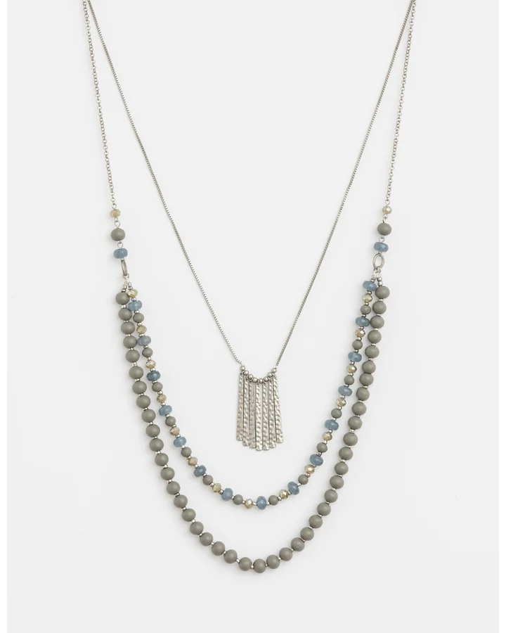 Stella + Gemma Necklace - Multi Grey Beads with Drops