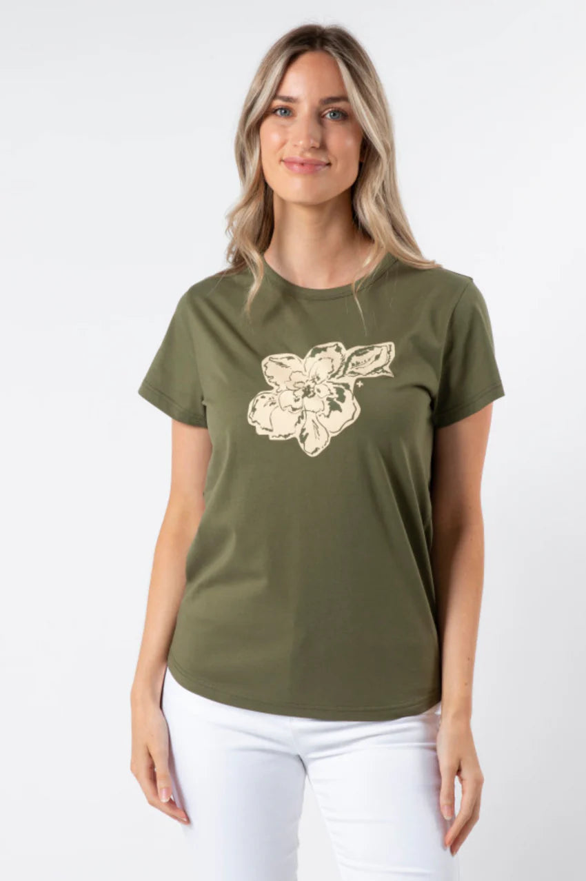 Stella + Gemma T-Shirt - Khaki Petal Garden