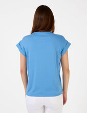 Load image into Gallery viewer, Stella + Gemma Cuff Tee - Sky Embroidered Logo
