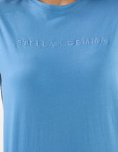 Load image into Gallery viewer, Stella + Gemma Cuff Tee - Sky Embroidered Logo
