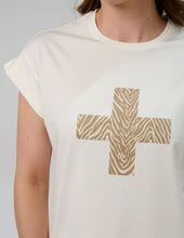 Load image into Gallery viewer, Stella + Gemma Cuff Tee - Cream Zebra Cross
