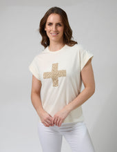 Load image into Gallery viewer, Stella + Gemma Cuff Tee - Cream Zebra Cross
