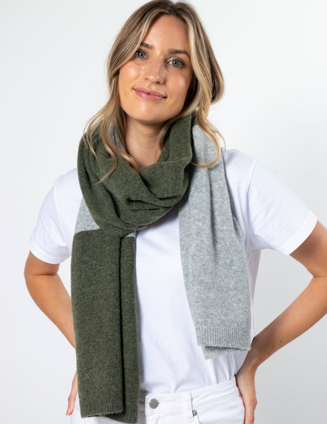 Stella + Gemma Scarf - Colour Blocked Sage and Grey