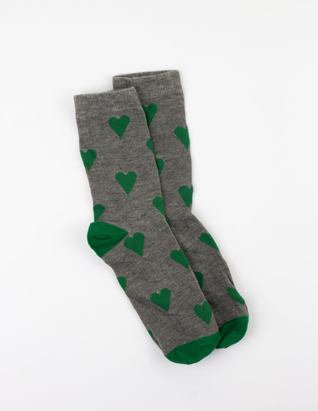 Stella + Gemma Socks - Grey with Emerald Hearts