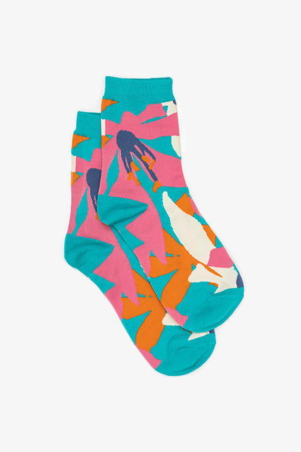 Antler Socks - Flower Abstract Sock - Turquoise