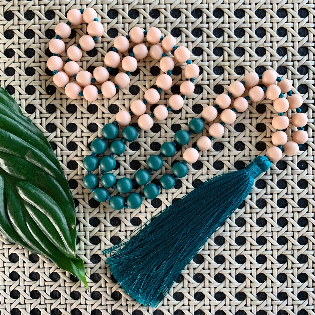 Tassel Necklace - Peacock & Parchment Duo